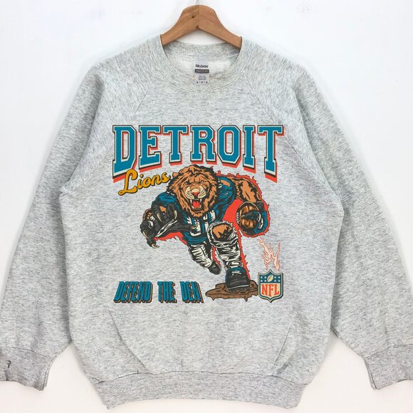 Tops - Detroit Lions Football Sweatshirt, Vintage Style, Light Grey, S - 3XL